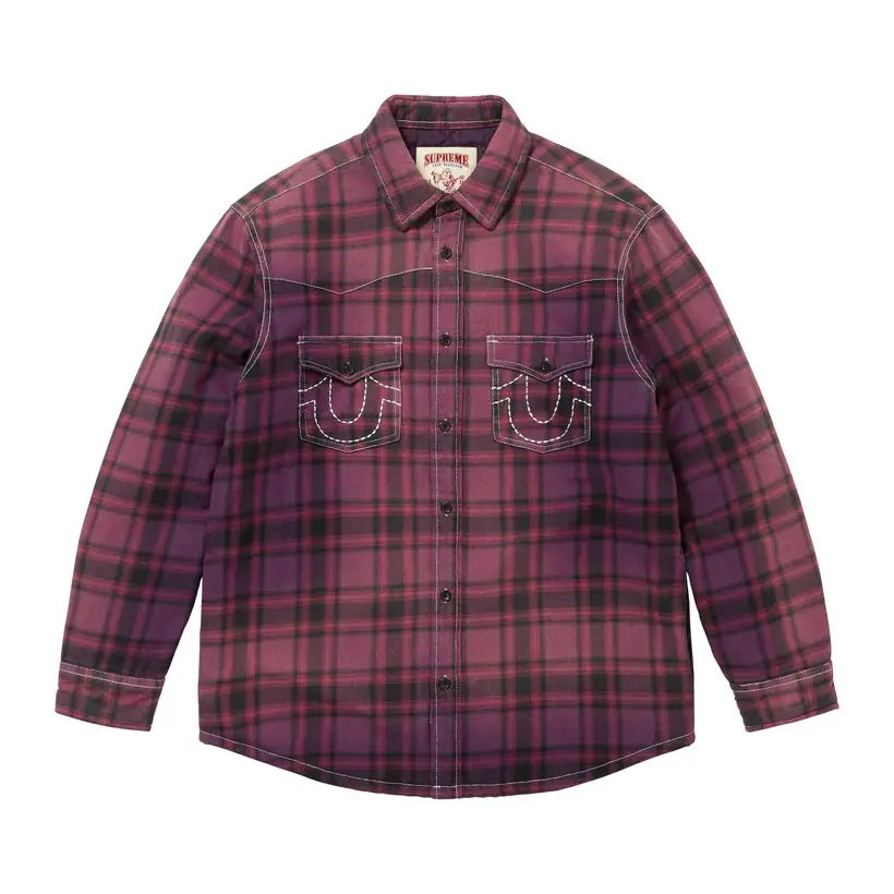 Supreme/True Religion Quilted Lined Plaid Flannel Shirt